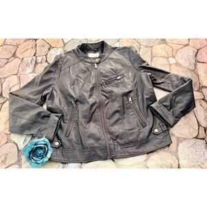 NAVY VEGAN LEATHER MOTO JACKET